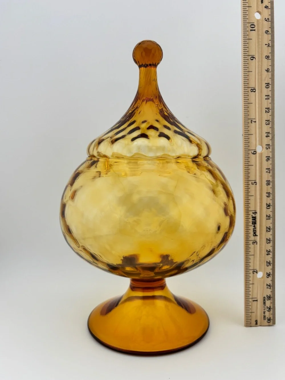 Vintage Amber Empoli Glass Circus Tent Design Covered Candy Dish